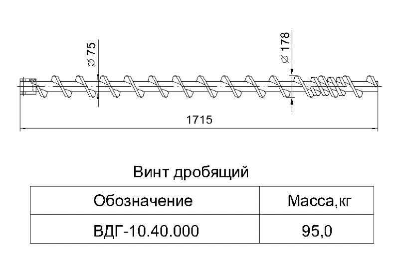 Чертеж винта дробящего ВДГ-10.40.000 СБ 1715 мм